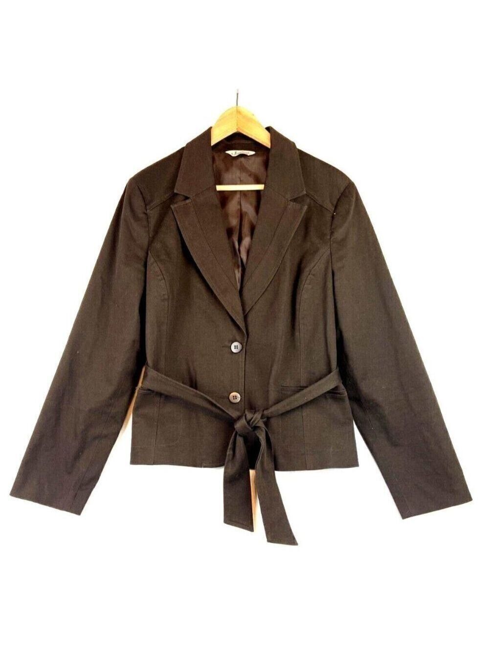 Jessica Women Brown Cotton Blazer Waist Tie Size 14